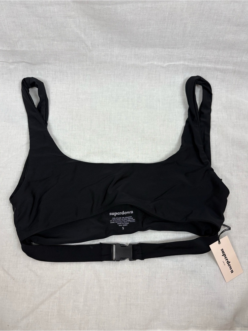 NWT Superdown Mona Scoop Neck Buckle Black Bikini Top Size S